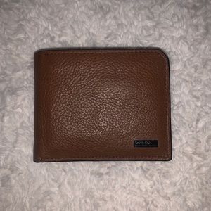 brown & black calvin klein men’s bifold wallet